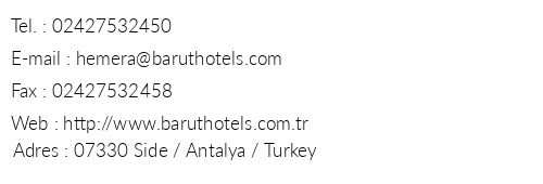 Barut Hotels Hemera Resort & Spa telefon numaralar, faks, e-mail, posta adresi ve iletiim bilgileri